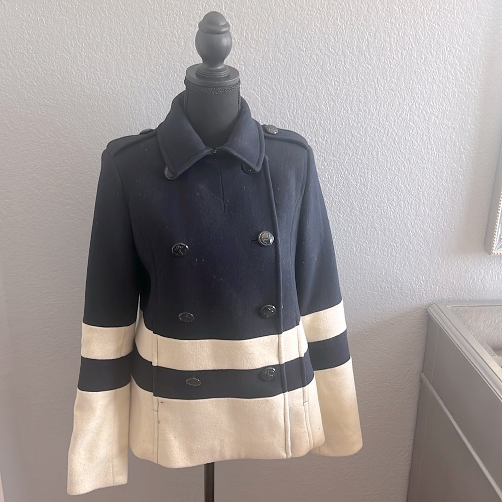 Navy and white coat, with buttons, like a new.